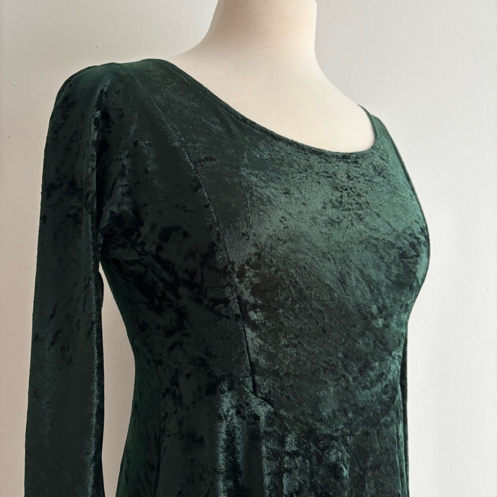 Vintage 1990s ALL THAT JAZZ Dark Green Crushed Velvet Midi Dress / 8 - Picture 6 of 13